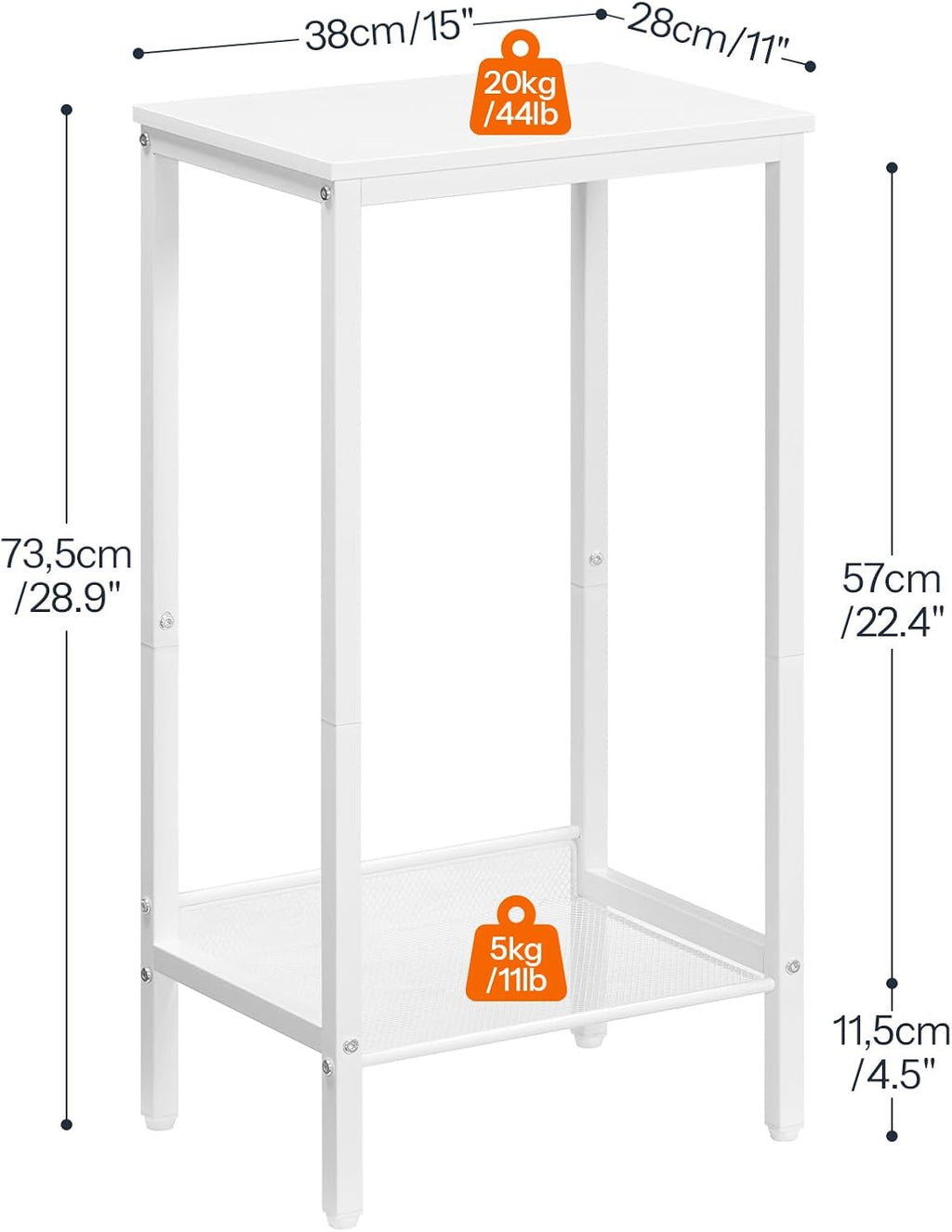 HOOBRO Tall Side Table, Industrial End Telephone Table with Adjustable Mesh Shelves, Small Tall Nightstand for Living Room, Bedroom, Entryway, Office, White WW03DH01