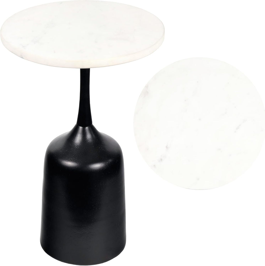 JONATHAN Y Pip Modern Round Marble Drink Table with Antique Black Bell-Shaped Metal Pedestal Base, 20.25" Tall Small Side Accent Martini Table for Living Room and Small Spaces END4002C