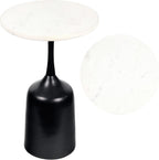 JONATHAN Y Pip Modern Round Marble Drink Table with Antique Black Bell-Shaped Metal Pedestal Base, 20.25" Tall Small Side Accent Martini Table for Living Room and Small Spaces END4002C