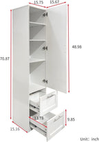 White Pantry Cabinet with Door and 2 Drawers, 70.87" Tall Freestanding Kitchen Storage Cabinet with Adjustable Shelves for Kitchen, Dining Room, Living Room