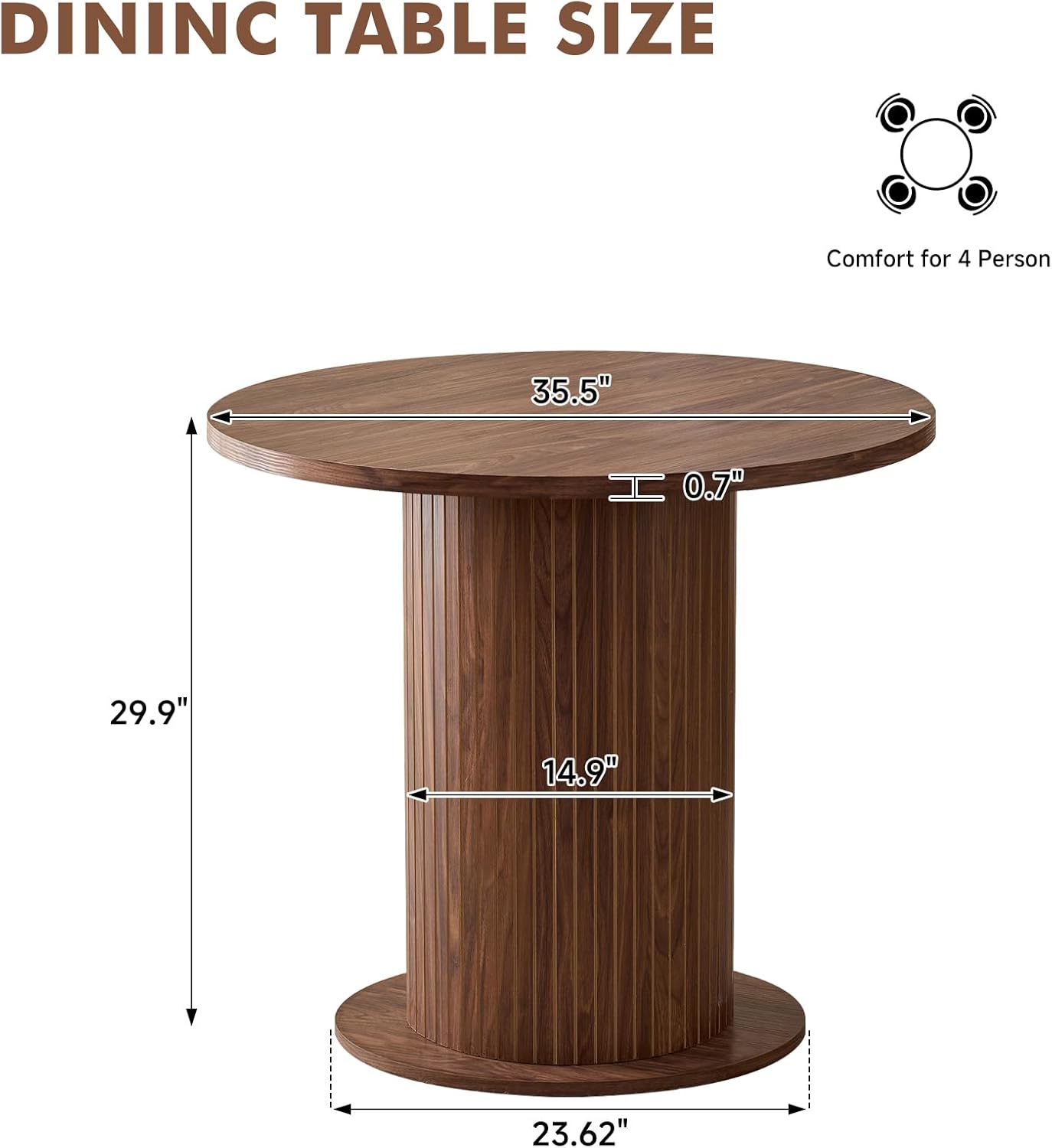 35.5" Round Dining Table for 2, Modern Small Pedestal Kitchen Table, Space Saving, for Apartment Dining Living Room