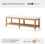 HULALA HOME Entryway Bench with Soild Wood Shelf, 58" Upholstered Shoe Storage Bench with Spindle Legs, Nailhead Trim Detail for Bedroom, Living Room, Hallway, Ivory