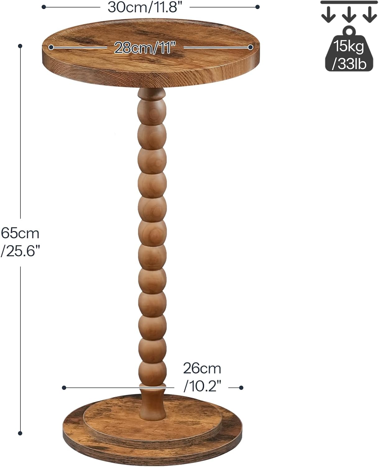 HOOBRO Round Side Table, Small Drink Table for Small Space, End Table with Rubberwood Accent Leg, Stable Pedestal, Easy Assembly, for Living Room, Corner, Bedroom, Rustic Brown FG187BZ01