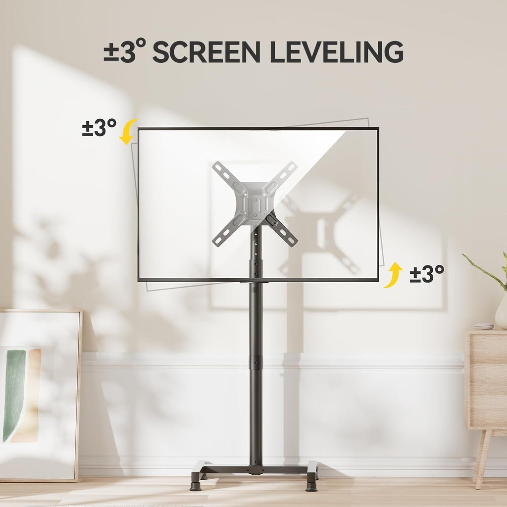 AM alphamount TV Floor Stand for 13-43 inch Flat/Curved TVs up to 44 lbs, 8 Level Height Adjustable Monitor Floor TV Stand with VESA 200x200, Portable TV Mount Stand for Living Room, Bedroom, Office