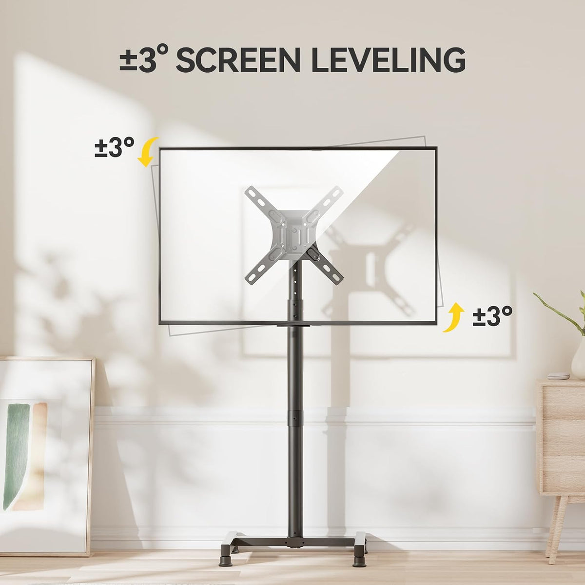 AM alphamount TV Floor Stand for 13-43 inch Flat/Curved TVs up to 44 lbs, 8 Level Height Adjustable Monitor Floor TV Stand with VESA 200x200, Portable TV Mount Stand for Living Room, Bedroom, Office