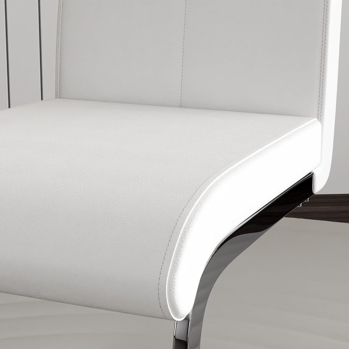 Off-White Dining Chairs Set of 4, Modern High Back with Faux Leather Padded Kitchen Chair for Dining Room, Kitchen (4, White with Silver Hoop Leg)