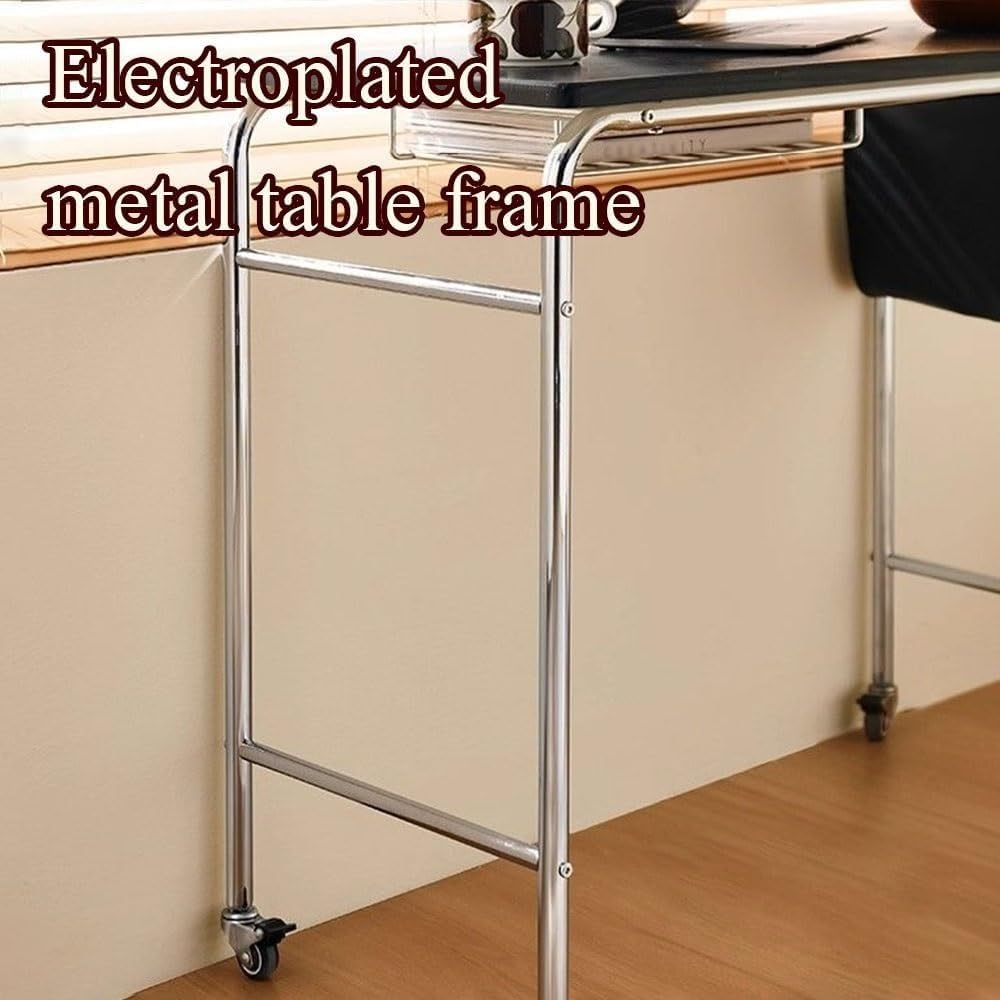 Movable Side Table with Locking Wheels Metal Frame Mobile Workstation Laptop End Table Rolling Office Desk with Storage for Room Long Lasting