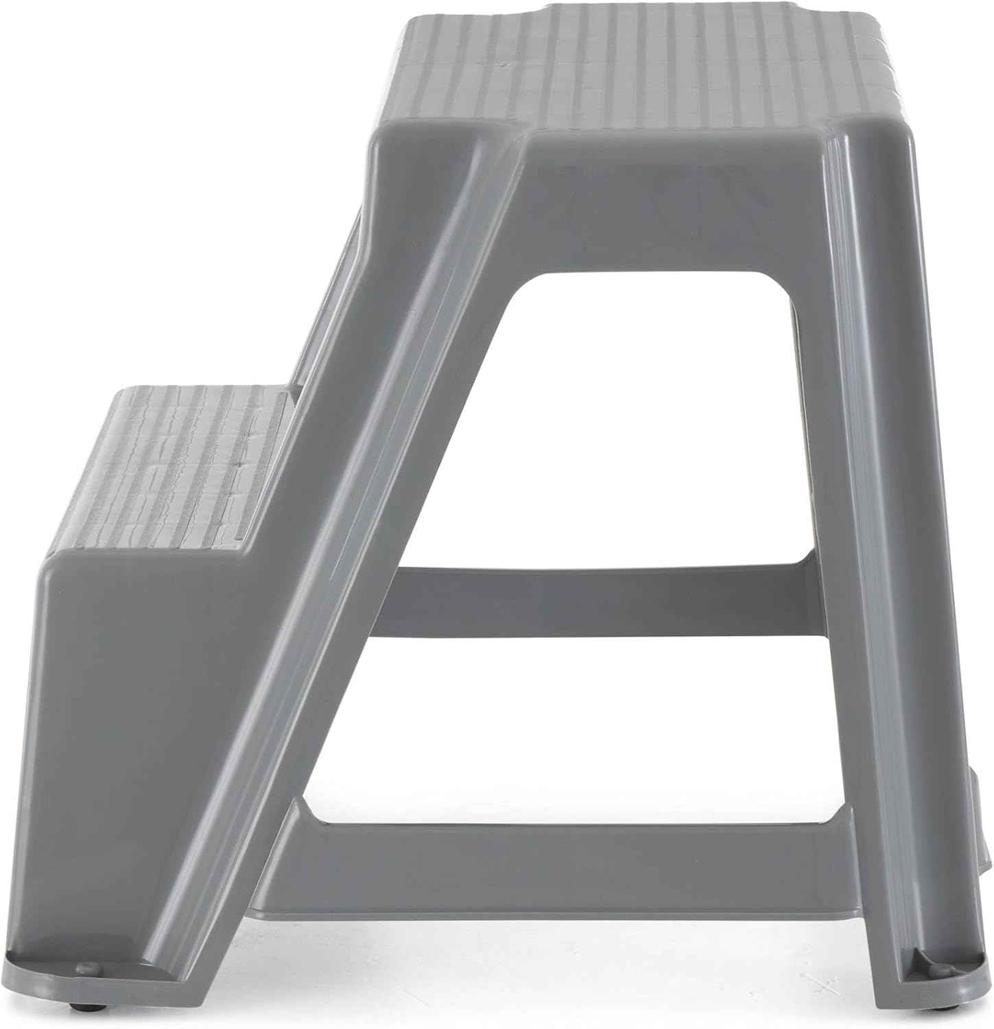 Gracious Living 16-Inch Tall Plastic 2-Step Stool, Gray, 4 Pack | Portable Dual Step Ladder Foot Stool for Kitchen, Bathroom, Bedroom & Garage