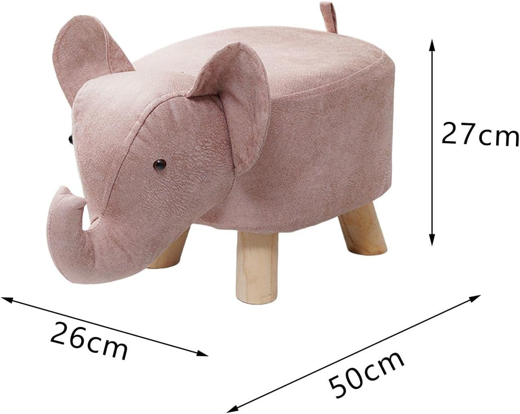 Animal Footstool Elephant Bench Portable Shoe Changing Cute Storage Wooden Ottoman Stool Sofa Tea Stool for Decoration Bedroom Living, Pink