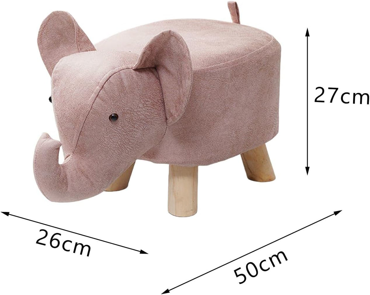 Animal Footstool Elephant Bench Portable Shoe Changing Cute Storage Wooden Ottoman Stool Sofa Tea Stool for Decoration Bedroom Living, Pink