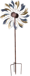 Sunnydaze Metallic Pinwheel Metal Garden Wind Spinner - Removable Pole Sections for Adjustable Height - Dual-Motion Blades - 84.5" H