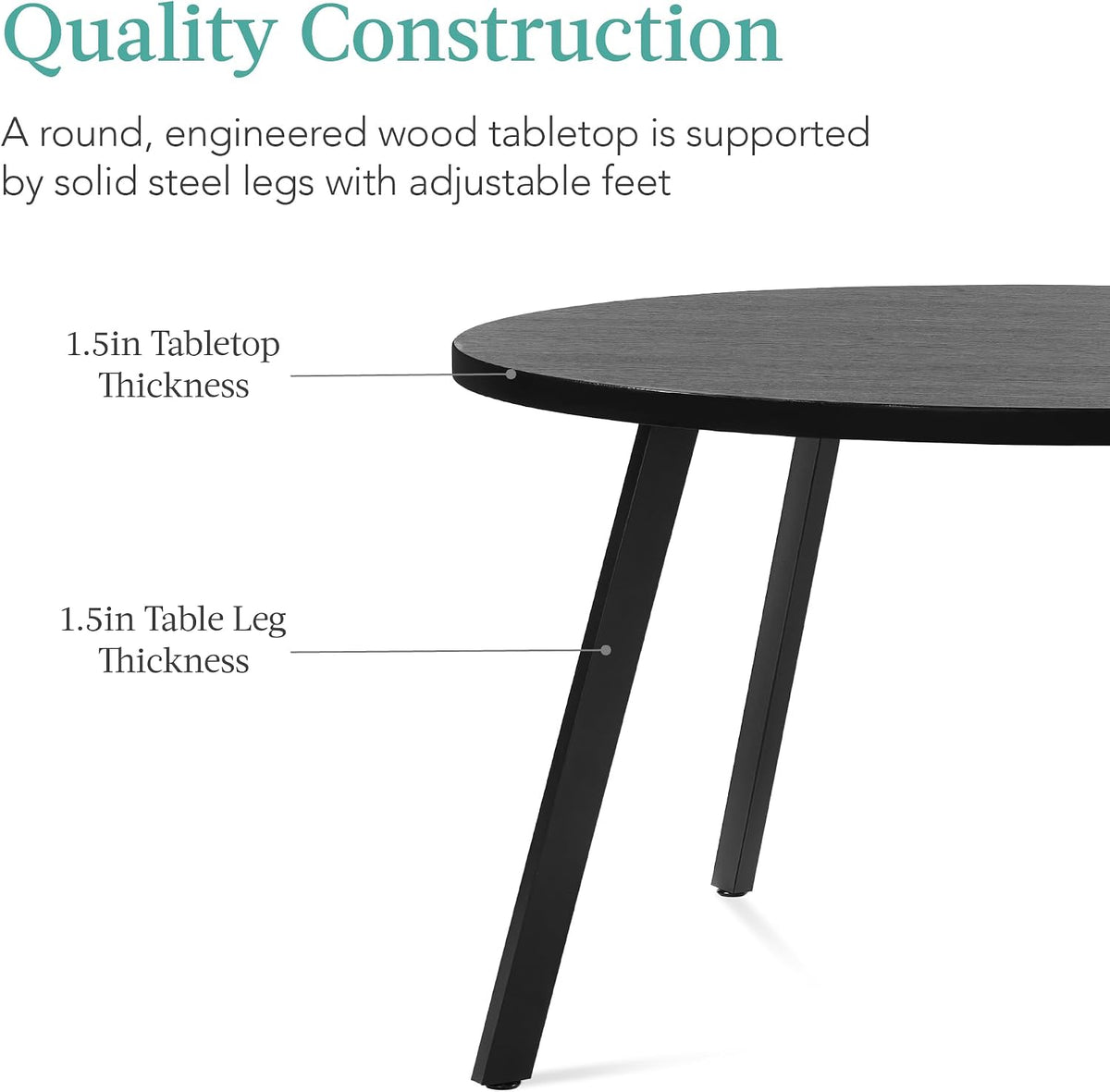 Best Choice Products Round Dining Table 35.5”, Mid-Century Modern Kitchen Table for 2-4 People, Small Space Apartment Dinette, Wood Top W/Steel Legs - Black