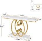 Tribesigns 55 Inch Console Table for Hallway, Faux Marble Gold Entryway Table with Geometric Metal Base, Modern Narrow Sofa Accent Table for Entrance, Living Room, Foyer (White & Gold)