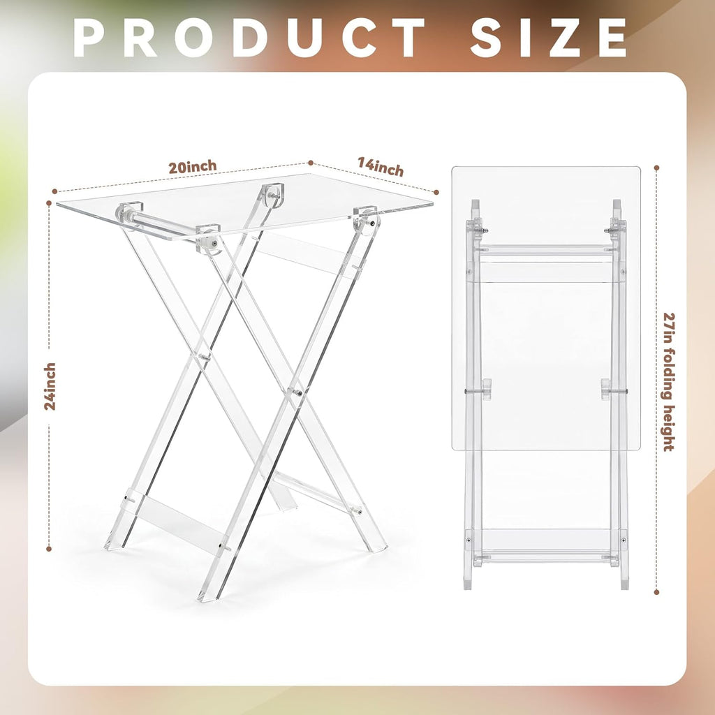 Beeveer Acrylic Foldable TV Dinner Table Small Folding Clear TV Tray Space Saving Acrylic Dining Table for Eating Snack Coffee Desk Side Living Room Kitchen Furniture Easy Assembly (24*20*14 Inch)