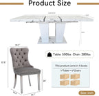 White Faux Marble Dining Room Table Set for 4, 5-Piece 63"-78.74" Extendable Dining Table Set with 4 Chairs, Rectangle Wooden Expanding Kitchen Table and Grey Upholstered Chairs Set