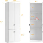 AGOTENI 94.5”H Tall Kitchen Pantry Cabinet with 4 Doors & 4 Shelves, Modern Kitchen Pantry with Adjustable Shelf, Black Handles, Cupboard for Kitchen Dining Room, White