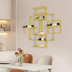 Modern Wall Mounted Wine Rack, Geometric Gold Steel Wine Storage Shelf with 8 Bottles Capacity, Home Decoration for Home Bars, Living Room, Kitchens, Restaurants