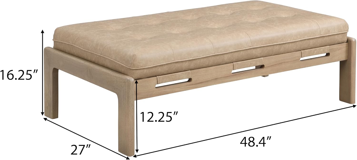 Merax 48.4" Rectangle Tufted Upholstered Cocktail Ottoman, Leather Ottoman Coffee Table, PU Leather Ottoman for Living Room, Bedroom, Office,Taupe Brown