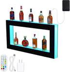 48 Inch LED Lighted Liquor Bottle Display Shelf, 2-Tier Acrylic Wall-Mounted Bar Rack with 16 RGB Lighting, 4 Modes, 1-8 Hour Timer, App & Remote Control, for Home Bar Wine and Liquor Storage