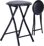 FurnitureR Folding Stool, Backless 18-Inch Stool Chair Collapsible Padded Round Portable for Indoor/Outdoor, Metal Frame, PVC Cushion, No Assembly Required, Set of 1, Black