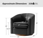 HULALA HOME Genuine Leather Swivel Barrel Accent Chairs Set of 2, Black | Transitional Round Swivel Accent Chair with Solid Wood Base, No Assembly Required, for Living Room Bedroom Reading Relaxation