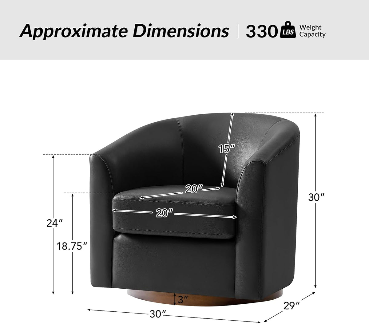HULALA HOME Genuine Leather Swivel Barrel Accent Chairs Set of 2, Black | Transitional Round Swivel Accent Chair with Solid Wood Base, No Assembly Required, for Living Room Bedroom Reading Relaxation