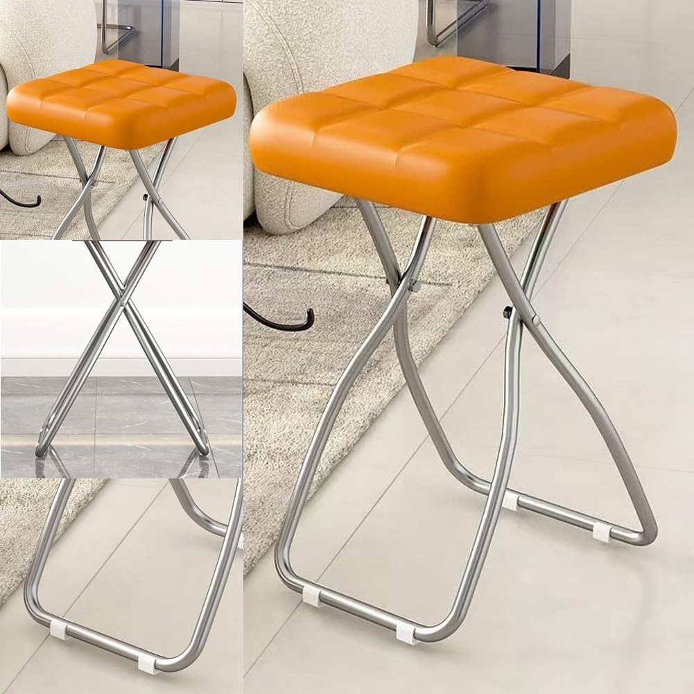 18 Inch Folding Stool, Portable Cushioned Padded Indoor Counter Bar Stools, Metal Frame, 330lbs Capacity for Makeup Room, Living Room(Green)