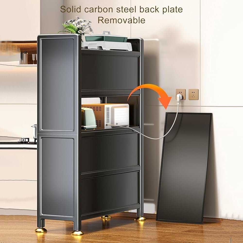 Modern 3-Tier Microwave Rack with Flip Door & Metal Storage - Stylish Kitchen Organizer & Sideboard for Living Room, Office & More (100cm, Versatile Design)