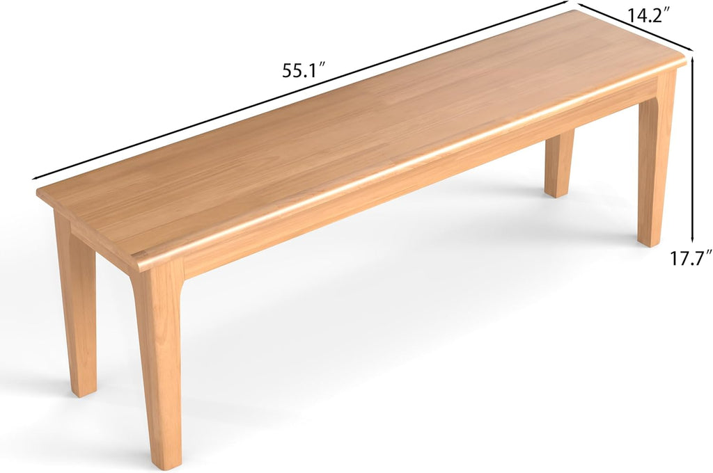 Dining Bench 55.1" Wood Solid Oak Wooden Bed End/Entryway Bench for Bedroom Living Room Kitchen(Nature)