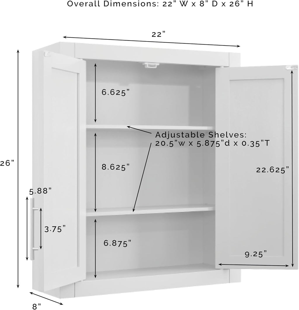 Crosley Furniture Savannah Wall Mounted Bathroom Storage Medicine Cabinet with Shelves, Snow