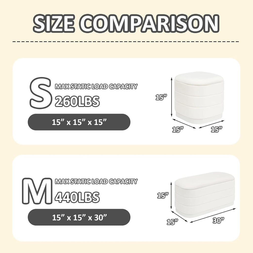 PINPLUS Ottoman with Stroage Square Velvet Ottoman and Tray Removable Foot Rest Coffee Table for Dorm, Living Room,White 15" D x 15" W x 15" H