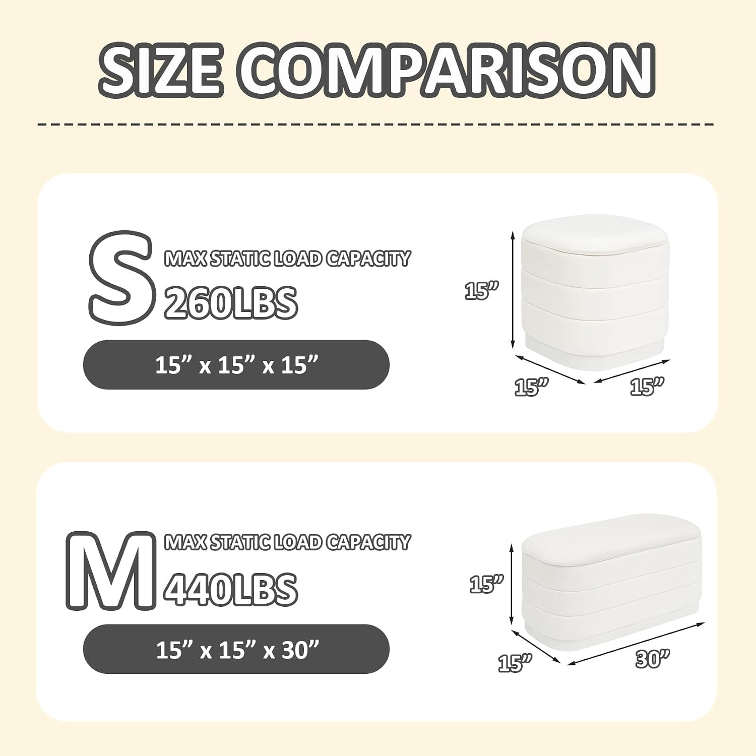 PINPLUS Ottoman with Stroage Square Velvet Ottoman and Tray Removable Foot Rest Coffee Table for Dorm, Living Room,White 15" D x 15" W x 15" H