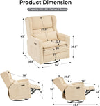 Power Recliner Chair Swivel Glider,Oversized Nursery Chair Recliner with Lumbar Support, Upholstered Swivel Rocker Recliner Chair, Glider Nursery Chair with Adjustable Headrest, Beige