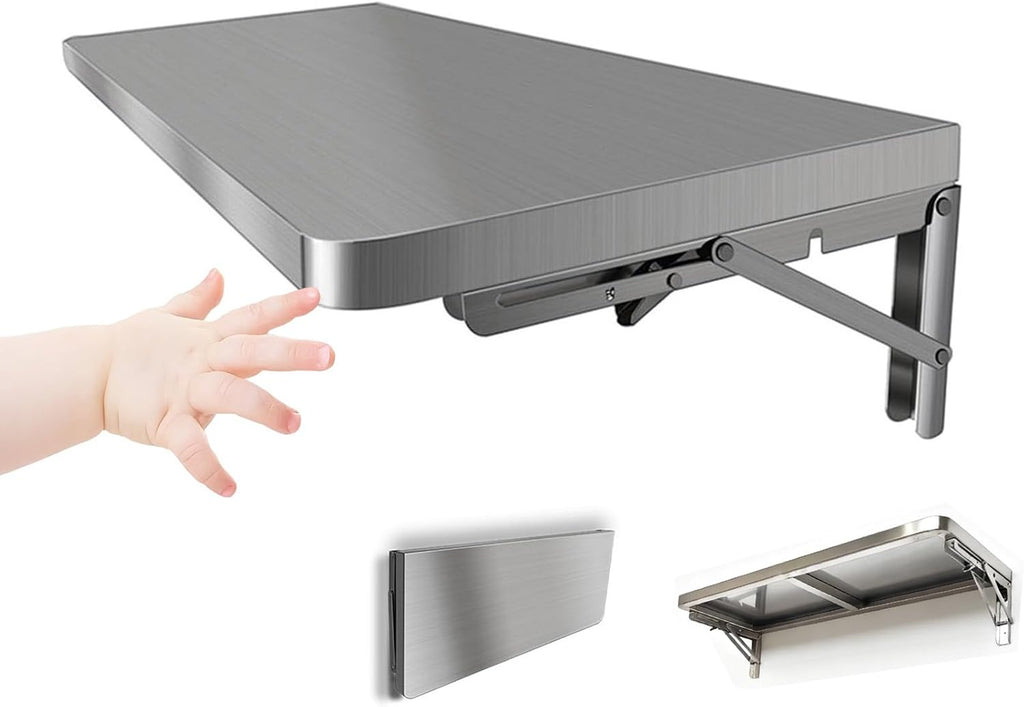 304 Stainless Steel Wall Mount Folding Table 16 20 24 28 32 36 40 43 47 51 59 71in Kitchen Storage Shelf Drop Down Heavy Duty Foldable Wall Mount Shelving for Kitchen Balcony(50x40cm/19.7x15.7in)