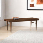 Pemberly Row 47" Mid Century Modern Rectangle Felicity Brown Teak Wood Bench Seat for Living Room, Dining Room, Bedroom, Entrance, Hallway, in Walnut Finish