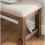Pemberly Row 60" Wood/Fabric Bench, Rustic Umber Brown Finish, Tan Upholstered Seat, Durable Rubberwood Construction, Transitional Style Bench for Dining Room or Entryway Seating