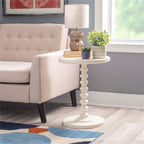 Pemberly Row Contemporary Wood Spindle Side Table, Off White Finish, 17" Round Top, Solid Rubberwood Construction, Turned Pedestal Base, Accent Table for Living Room, Entryway, or Bedroom Use