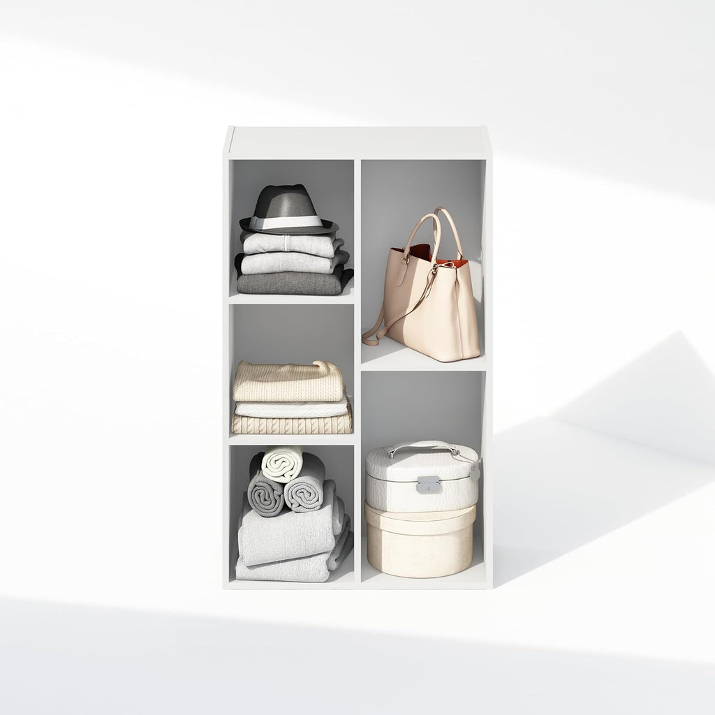 Furinno Reed Closet Organizers and Storage, 5-Cube Reversible Closet Shelves, Closet Organization Shelf, 9.4 x 19.5 x 31.5, for Bedroom, Closet, White
