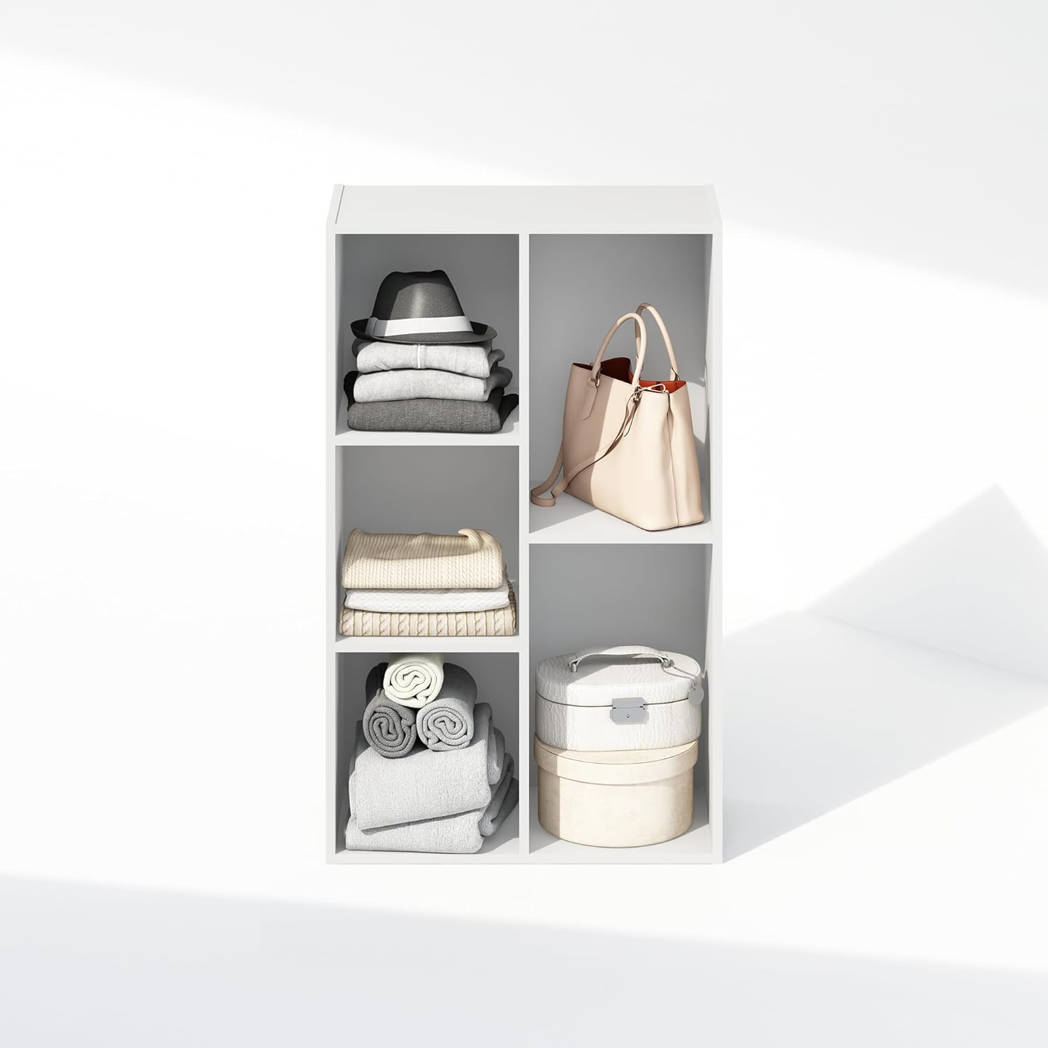 Furinno Reed Closet Organizers and Storage, 5-Cube Reversible Closet Shelves, Closet Organization Shelf, 9.4 x 19.5 x 31.5, for Bedroom, Closet, White
