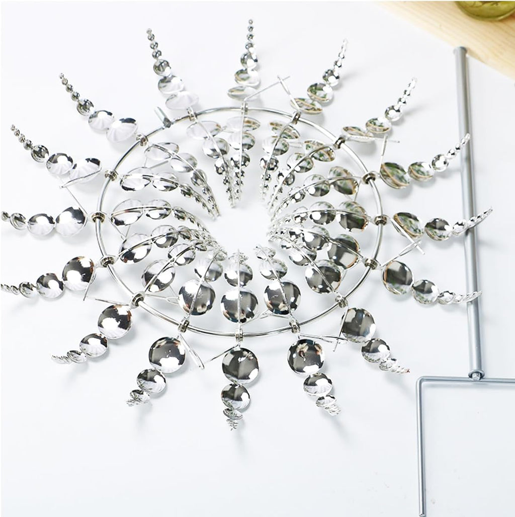 Unique and Magical Metal Windmill, 2Pcs Wind Spinners, 3D Wind Powered Kinetic Sculpture, Stainless Steel Wind Spinners, Wind Mill for Yard and Garden (2PCS-Silver)