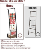 6.3ft Blanket Ladder with Storage Basket, 5 Tier Decorative Ladder Shelf Stand for Living Room & Bedroom, Wall-Leaning Blanket Holder Quilt Rack for Home Décor, Rustic Brown & Black