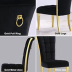 ACEDÉCOR Black and Gold Dining Chairs, Black Velvet Upholstered Chairs with Ring Pull, High Back Dining Chairs with Polished Gold Legs(Set of 2)