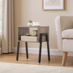 HOOBRO Small Nightstands Set of 2, Stackable End Tables, Side Tables, Bedside Tables with Open Storage Shelf, for Small Spaces, Bedroom, Living Room, Greige and Black BG38BZP201