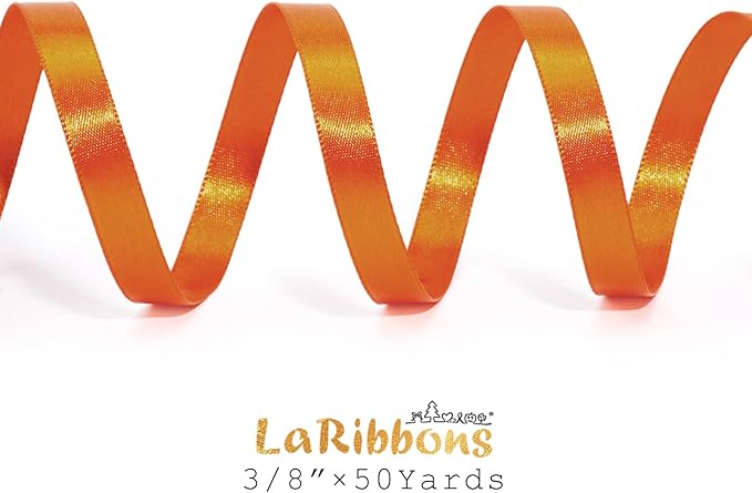 LaRibbons Orange Satin Ribbon 3/8 Inch 50 Yards Thin Luxury Double Faced Russet Orange Silk Ribbon for Flower Bouquet Crafts Gift Wrapping Wedding Fall Decoration