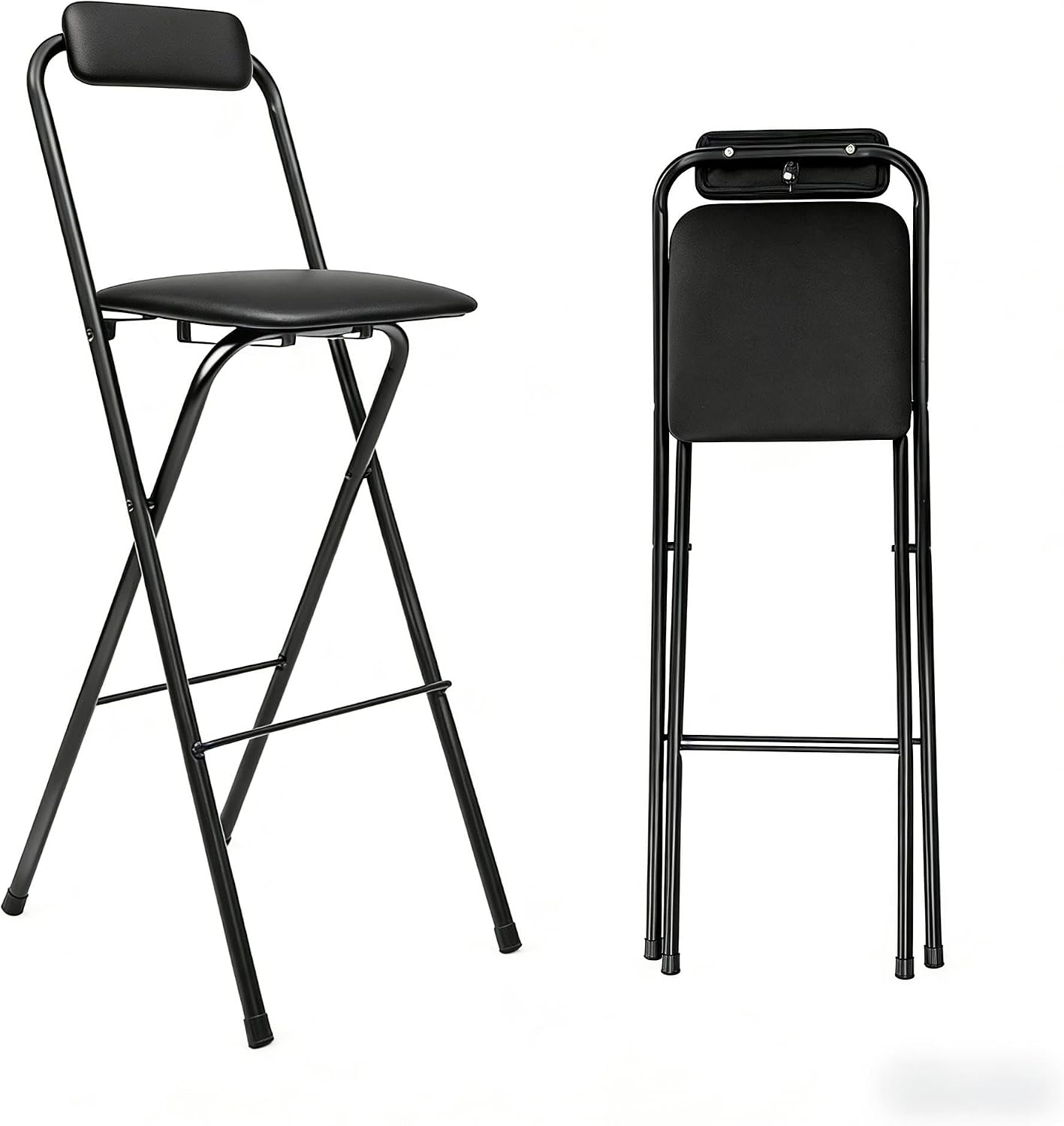 1 Pcs Folding Bar Stool with Backrest, 29.5 Inch Tall Foldable Stool Chair, Portable Space-Saving Counter Height Chair 275lbs Load Capacity for Kitchen Counter Home Dining, Black