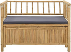 Bamboo Garden Storage Bench 110x47x80 cm, Natural Outdoor Bench with Hidden Seat Storage, Post Leg Design for Patio or Sunroom, Easy Assembly Required