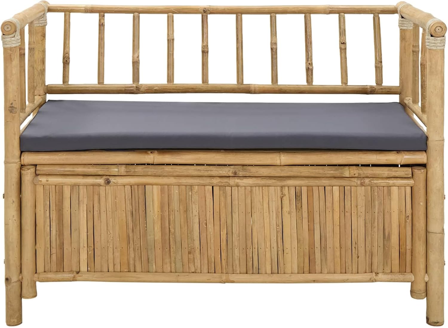 Bamboo Garden Storage Bench 110x47x80 cm, Natural Outdoor Bench with Hidden Seat Storage, Post Leg Design for Patio or Sunroom, Easy Assembly Required