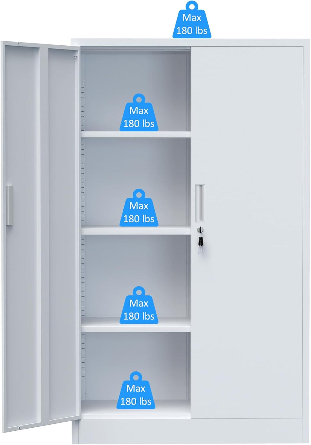 iJINGUR Metal Storage Cabinet with Locking Doors and Adjustable Shelves, 53.5-Inch Tall Lockable Storage Cabinets for Home Office Garage Kitchen Pantry (White)