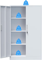 iJINGUR Metal Storage Cabinet with Locking Doors and Adjustable Shelves, 53.5-Inch Tall Lockable Storage Cabinets for Home Office Garage Kitchen Pantry (White)