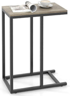 Tangkula C-Shaped End Table, Slide Under Couch TV Tray for Coffee Laptop Tablet, Industrial Sofa Side Table with Metal Frame for Living Room Bedroom (Grey Oak)
